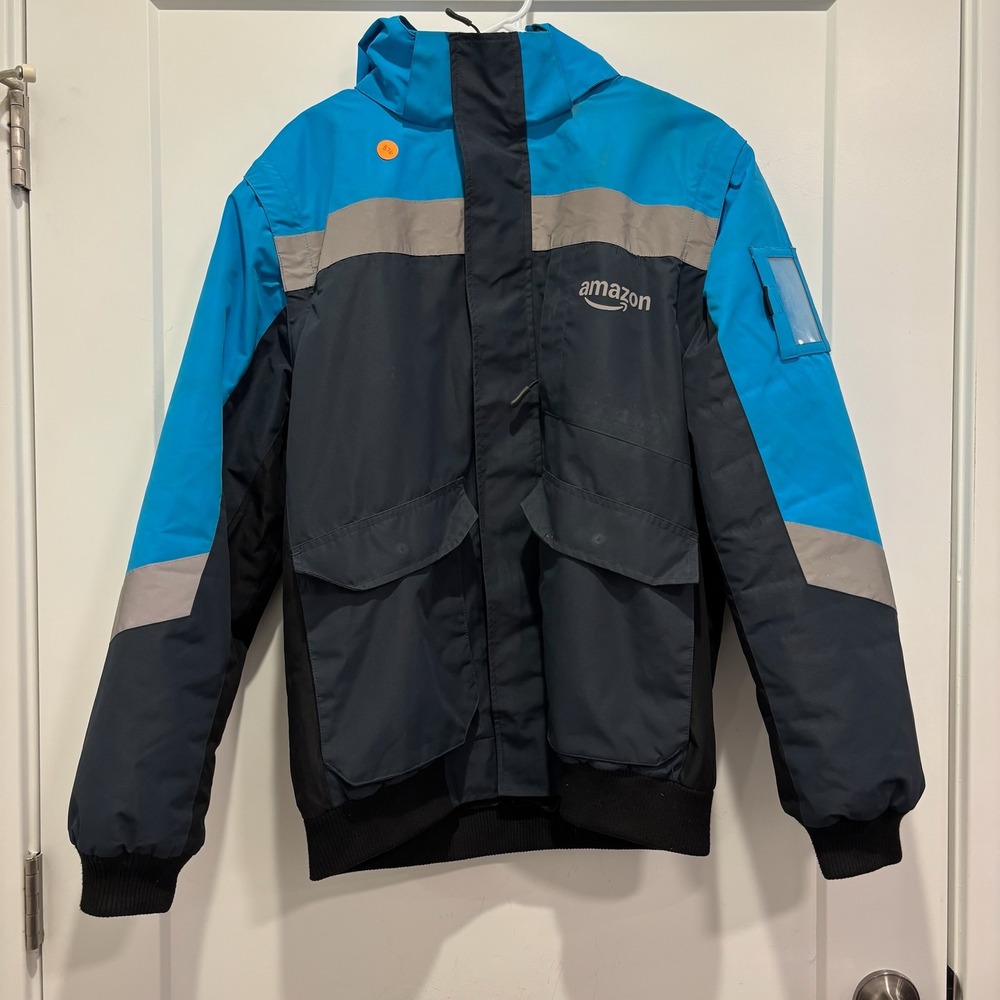 Amazon Delivery Driver Winter Jacket Hooded Reflective Uniform Blue Black Mens L